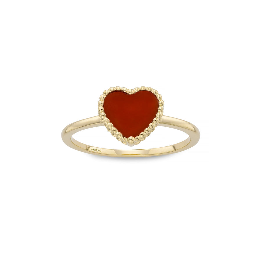Beaded heart red chalcedony ring