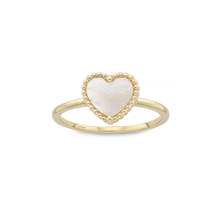 Beaded heart mother of pearl ring