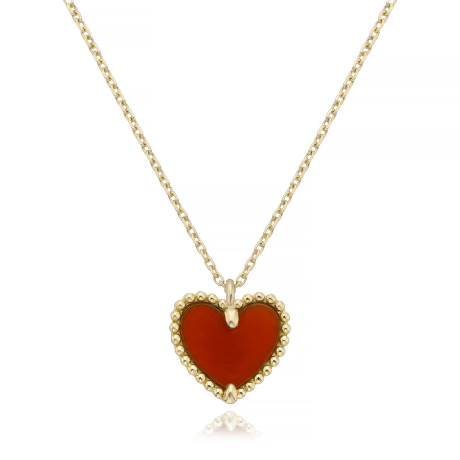 Beaded heart red chalecedony necklace