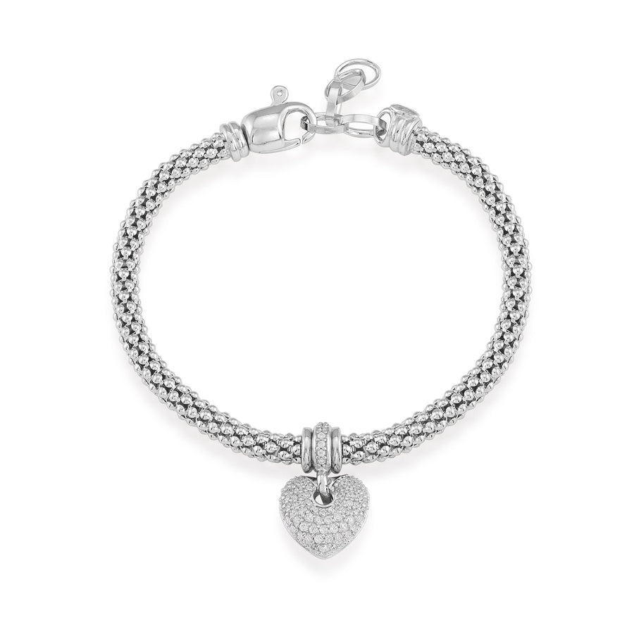 Mesh bracelet with puffed pave heart