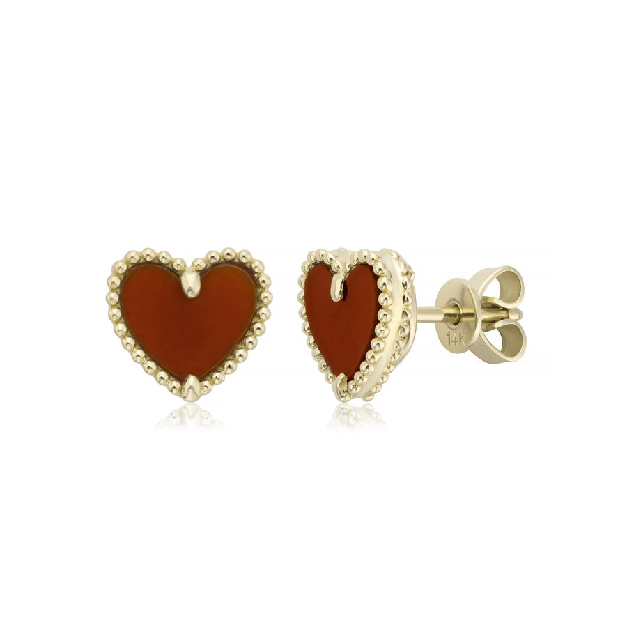 Beaded heart red chalcedony earrings