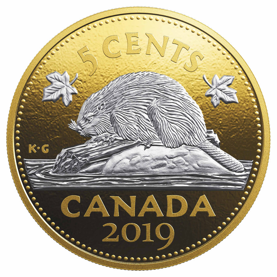 Five Cent (5c) - Big Coin Series - 2019 Canada Pure Silver Reverse Gold Plating - Royal Canadian Mint