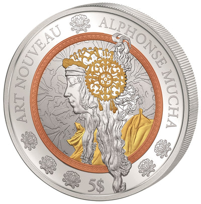 Art Nouveau Alphonse Mucha - 2016 Canada 2 oz Pure Silver Gold Plated Coin - Royal Canadian Mint