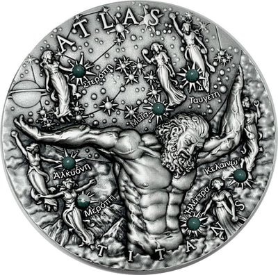 2020 - Atlas Titans 2 oz Two Dollar Ultra High Relief Silver Coin - With Glow In Dark Insert - Niue