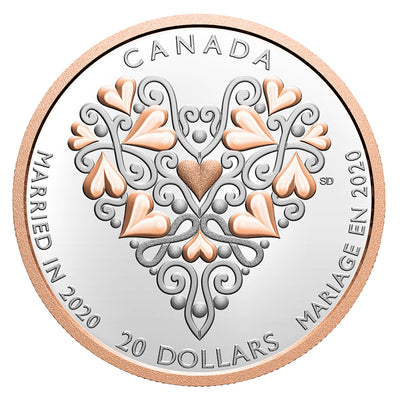 Best Wishes On You Wedding Day - 2020 Canada 1 oz Pure Silver Coin With Pink Gold Plating