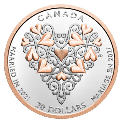 Best Wishes On You Wedding Day - 2021 Canada 1 oz Pure Silver Coin With Pink Gold Plating