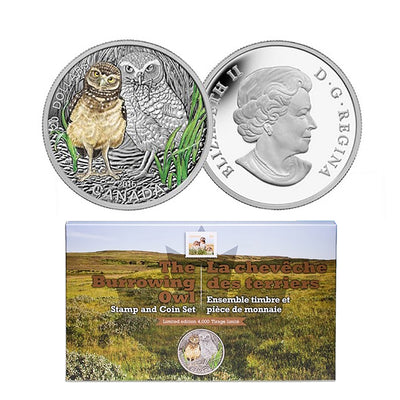 Burrowing Owl - Baby Animals - 2015 Canada 1oz Pure Silver Coin and Stamp Set - Royal Canadian Mint