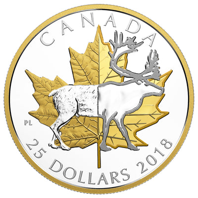 Caribou - Timeless Icons - 2018 Canada 1 oz Pure Silver Gold Plated Coin - Royal Canadian Mint