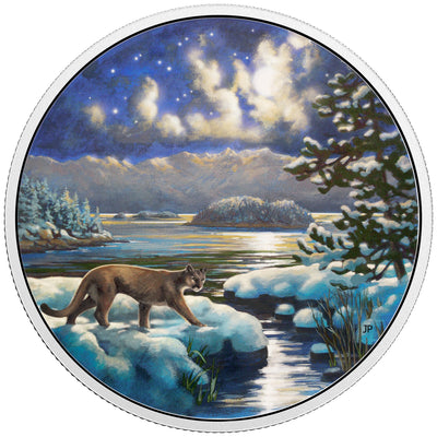 Cougar - Animals In The Moonlight - 2017 Canada 2 oz Pure Silver Coin Glow In The Dark - Royal Canadian Mint