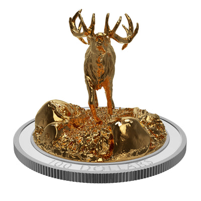 Elk - Sculpture of Majestic Canadian Animals - 2017 Canada 10 oz Pure Silver Gold Plated Coin - Royal Canadian Mint