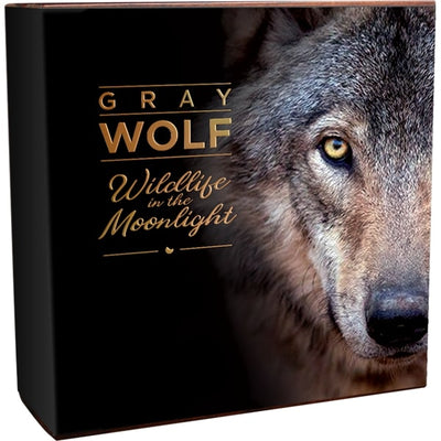 2020 - Gray Wolf Wildlife in The Moonlight 2 oz Silver Coin With Gold Gilding - Niue