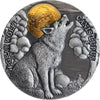 2020 - Gray Wolf Wildlife in The Moonlight 2 oz Silver Coin With Gold Gilding - Niue
