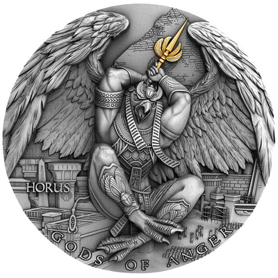 2020 - Horus Gods of Anger 2 oz Silver Coin With Gold Plating - Niue