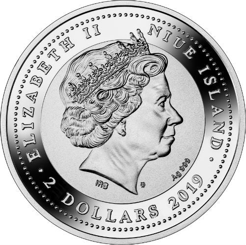 2019 - Majestic Blue Peafowl - 1.05 oz Two Dollar Silver Coin With Swarovski Elements - Niue