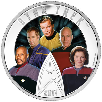Star Trek™: Five Captains - 2017 Canada 2 oz Pure Silver Coloured Coin Glow In The Dark - Royal Canadian Mint
