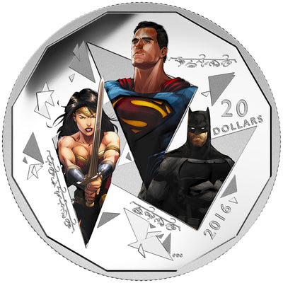 The Trinity- Batman V Superman: Dawn of Justice TM - 2016 Canada 1 oz Pure Silver Coloured Coin - Royal Canadian Mint