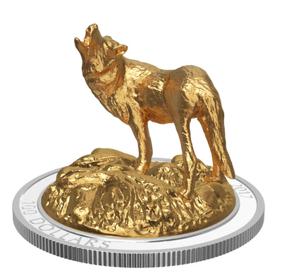 Wolf - Sculpture of Majestic Canadian Animals - 2017 Canada 10 oz Pure Silver Gold Plated Coin - Royal Canadian Mint